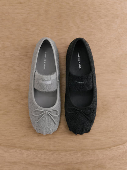 CHARLES & KEITH Special Offer / Winona Felt Mary Jane Flats - Black Textured