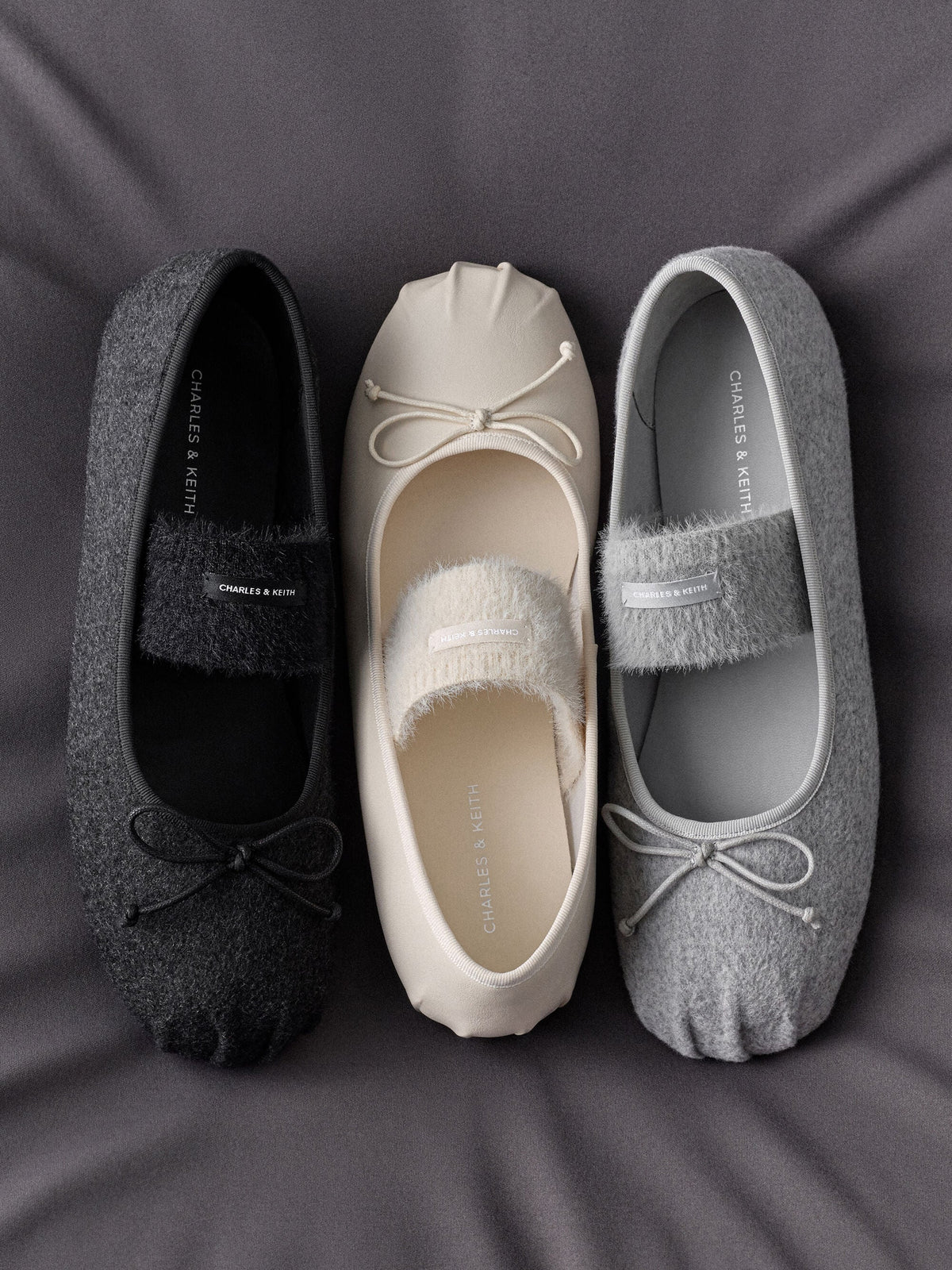 CHARLES & KEITH Special Offer / Winona Felt Mary Jane Flats - Black Textured