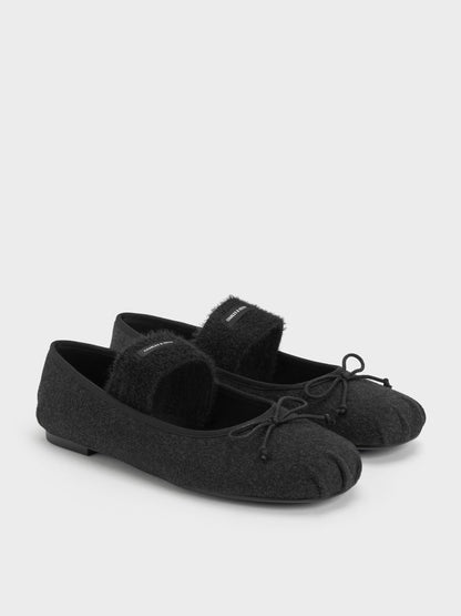 CHARLES & KEITH Special Offer / Winona Felt Mary Jane Flats - Black Textured