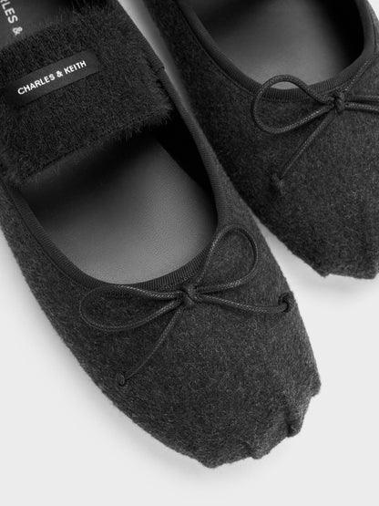 CHARLES & KEITH Special Offer / Winona Felt Mary Jane Flats - Black Textured
