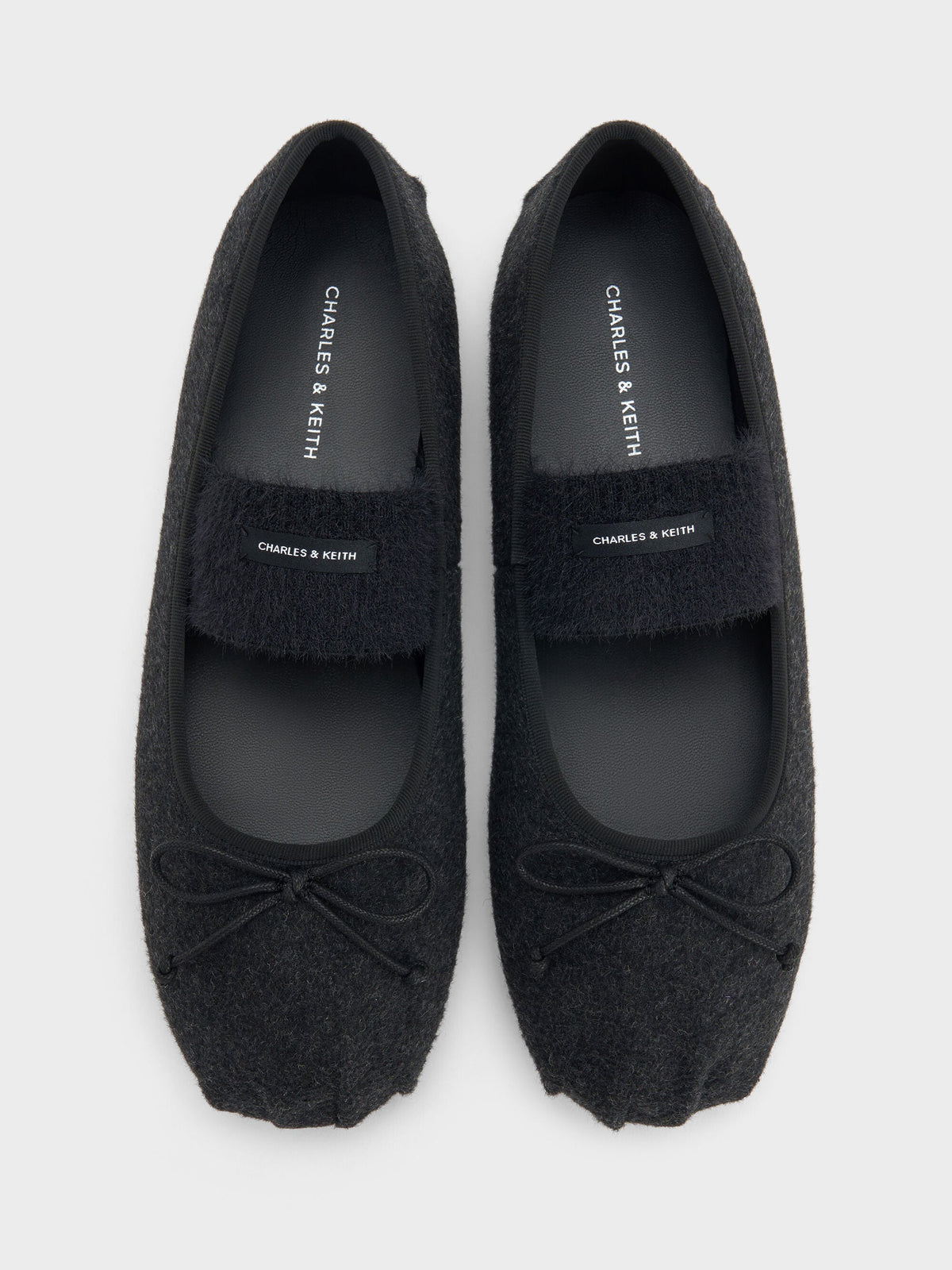 CHARLES & KEITH Special Offer / Winona Felt Mary Jane Flats - Black Textured