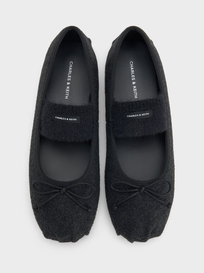 CHARLES & KEITH Special Offer / Winona Felt Mary Jane Flats - Black Textured