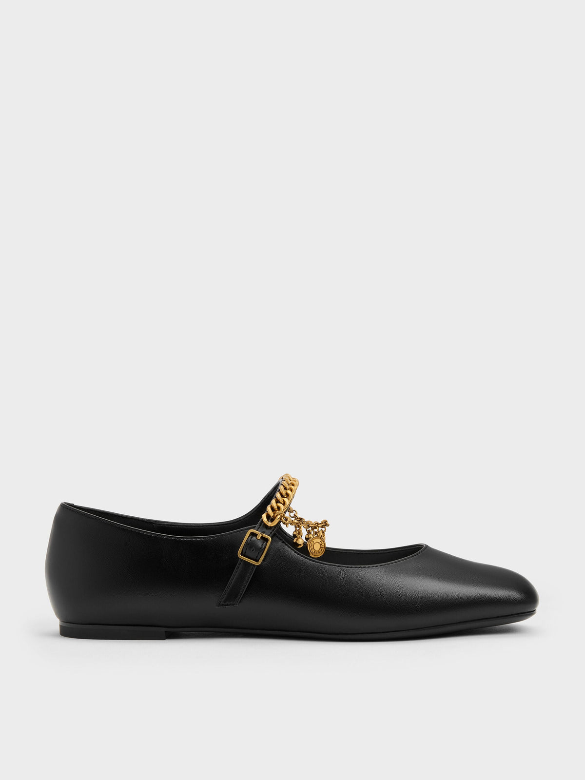CHARLES & KEITH Popular / Double-Chain Charm Mary Jane Flats - Black