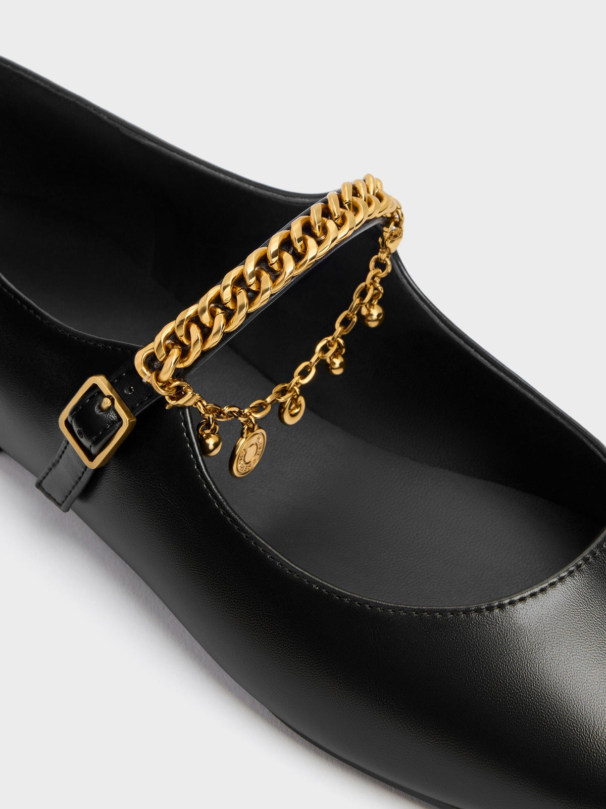 CHARLES & KEITH Popular / Double-Chain Charm Mary Jane Flats - Black