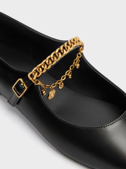 CHARLES & KEITH Popular / Double-Chain Charm Mary Jane Flats - Black