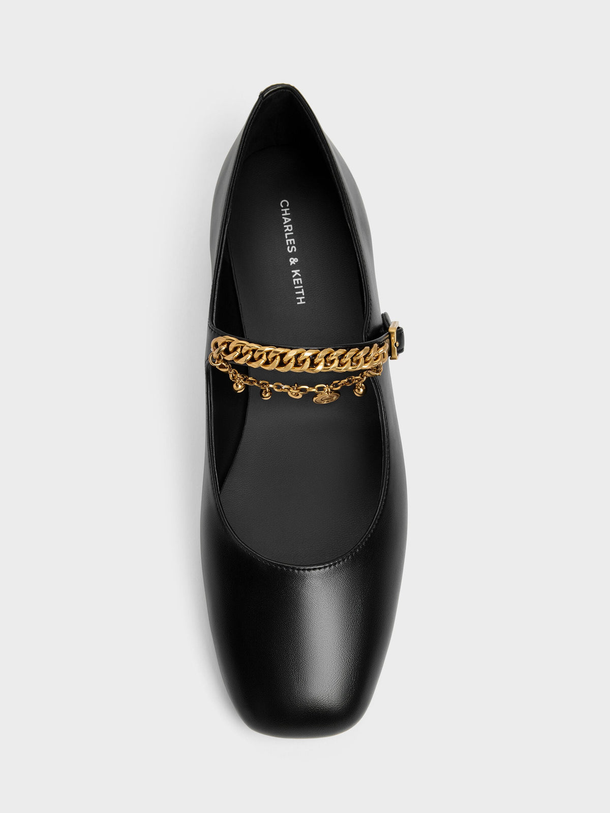 CHARLES & KEITH Popular / Double-Chain Charm Mary Jane Flats - Black