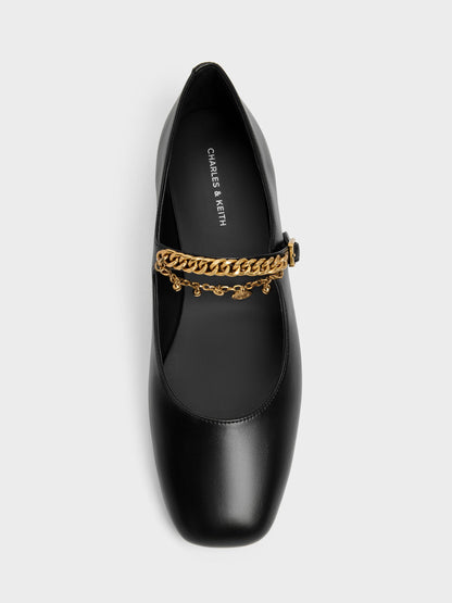 CHARLES & KEITH Popular / Double-Chain Charm Mary Jane Flats - Black