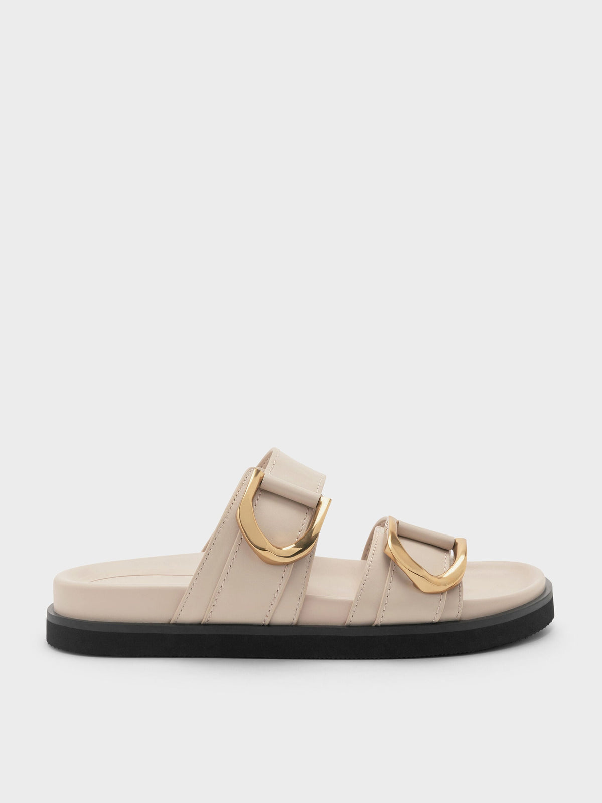 CHARLES & KEITH Special Offer / Gabine Gold-Buckle Leather Slides - Oat
