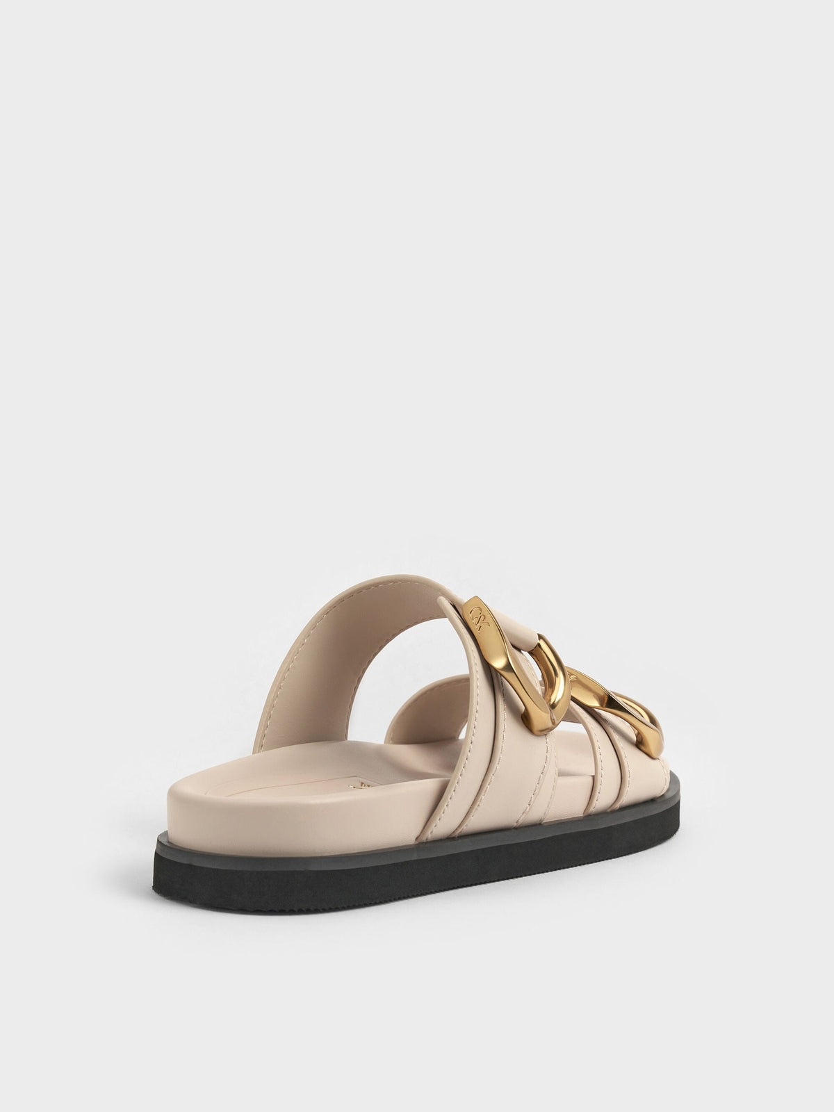 CHARLES & KEITH Special Offer / Gabine Gold-Buckle Leather Slides - Oat