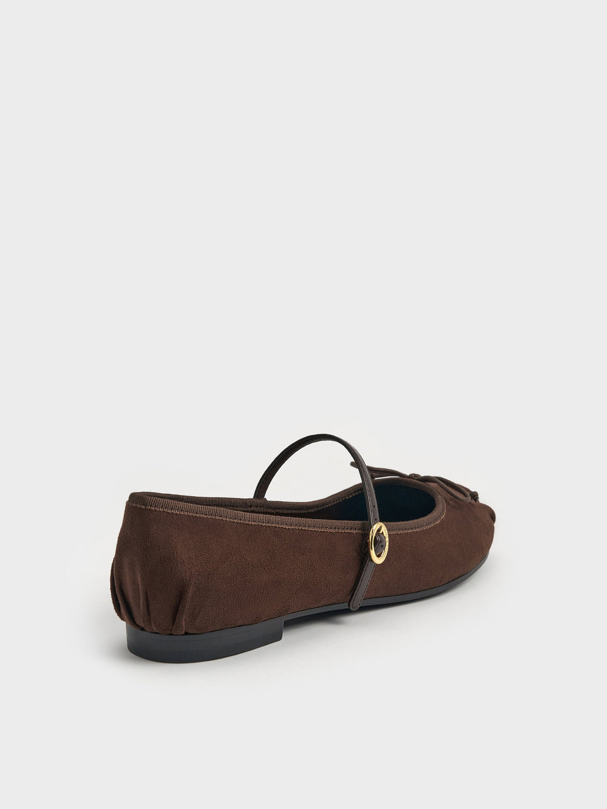CHARLES & KEITH Classic / Emiko Faux Suede Bow Mary Jane Flats - Dark Brown Textured