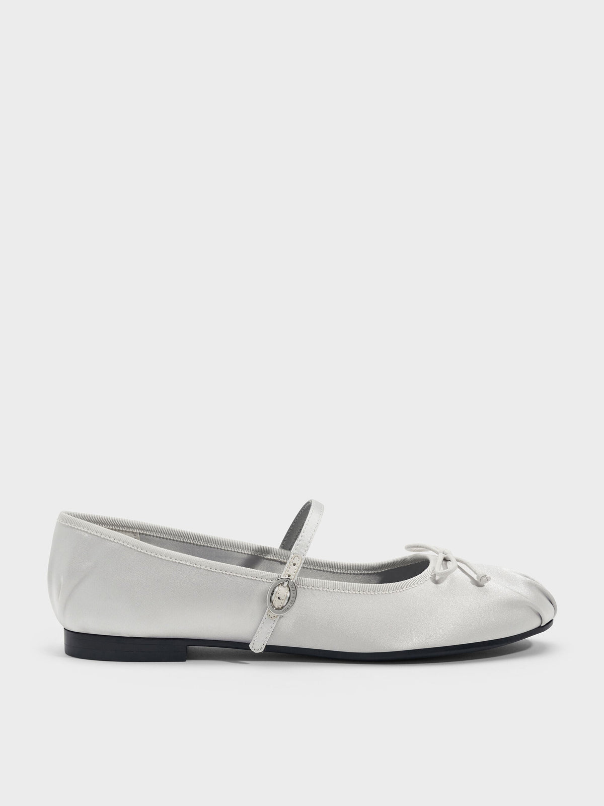 CHARLES & KEITH New / Emiko Satin Bow Mary Jane Flats - Silver