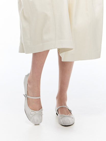 CHARLES & KEITH New / Emiko Satin Bow Mary Jane Flats - Silver