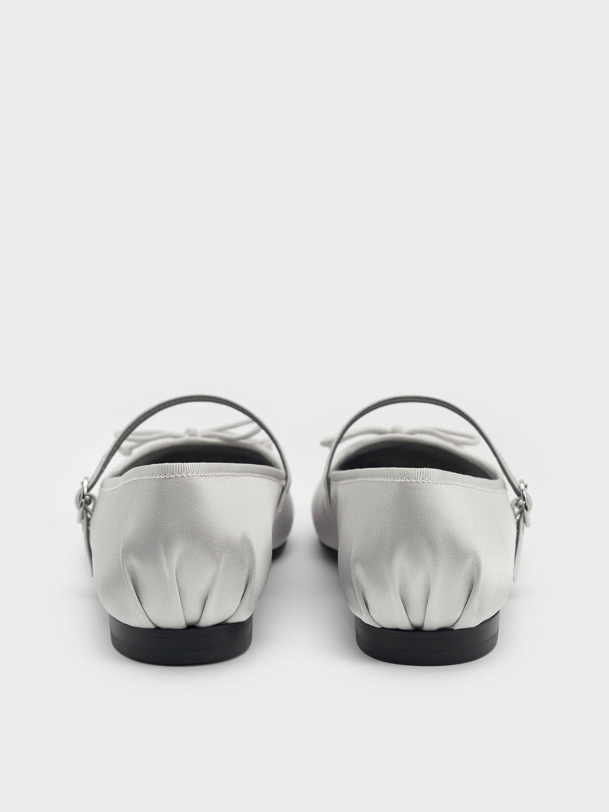 CHARLES & KEITH New / Emiko Satin Bow Mary Jane Flats - Silver