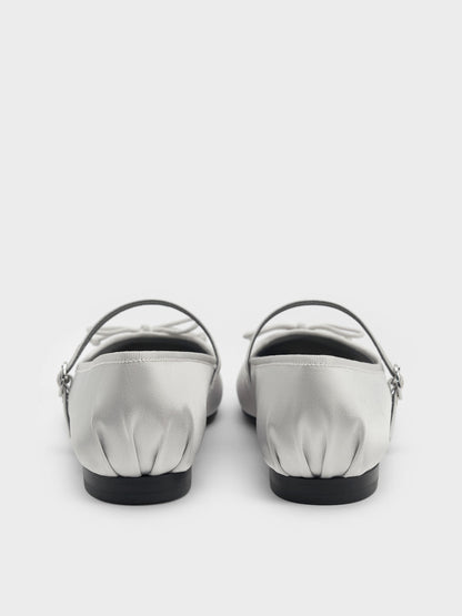 CHARLES & KEITH New / Emiko Satin Bow Mary Jane Flats - Silver