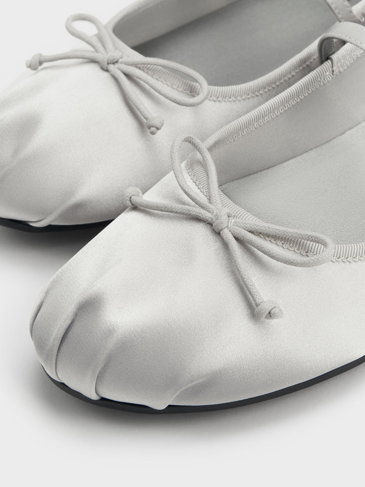 CHARLES & KEITH New / Emiko Satin Bow Mary Jane Flats - Silver