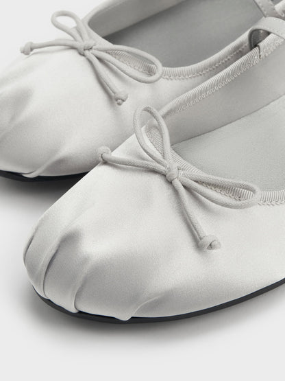 CHARLES & KEITH New / Emiko Satin Bow Mary Jane Flats - Silver