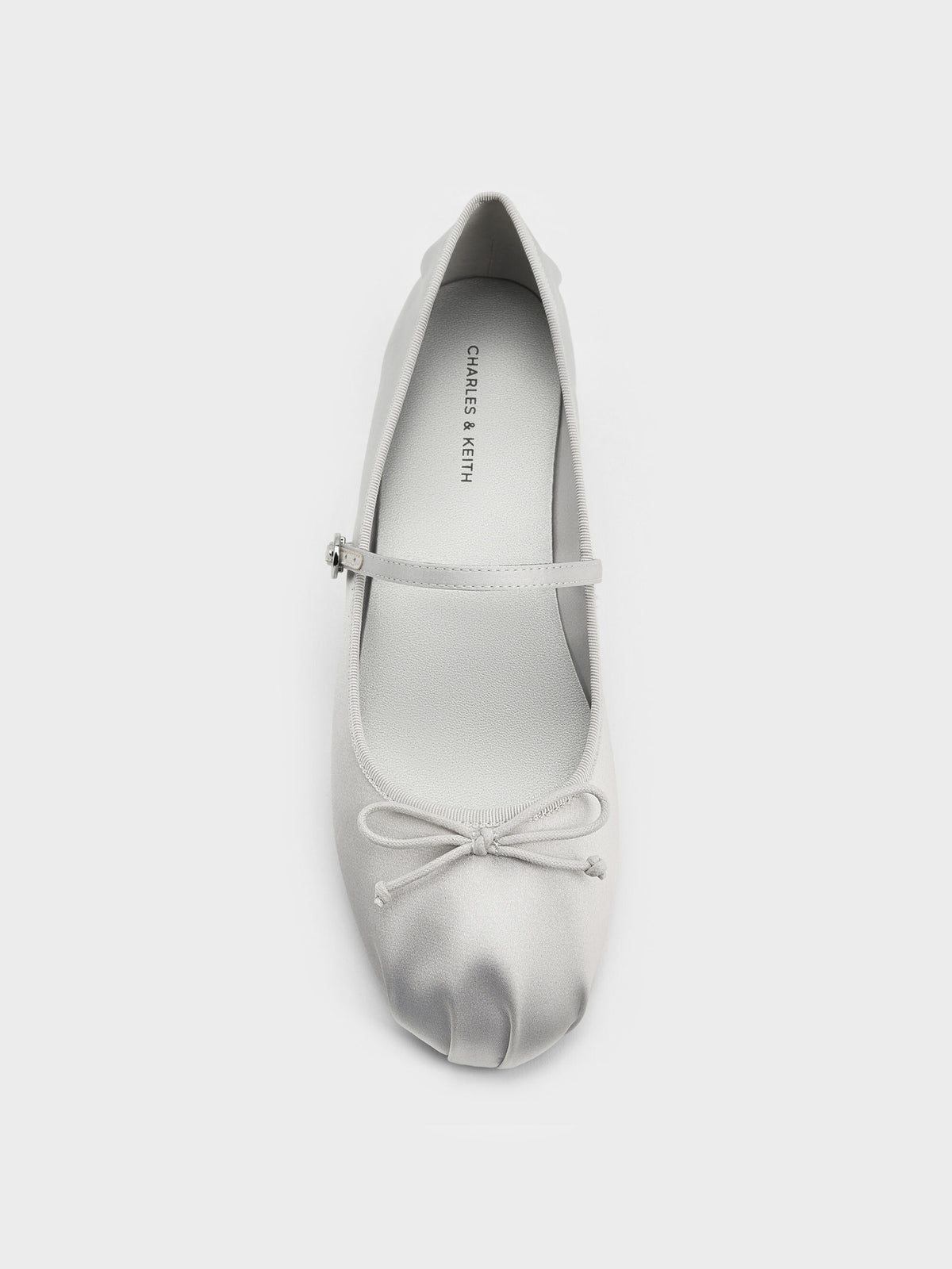 CHARLES & KEITH New / Emiko Satin Bow Mary Jane Flats - Silver