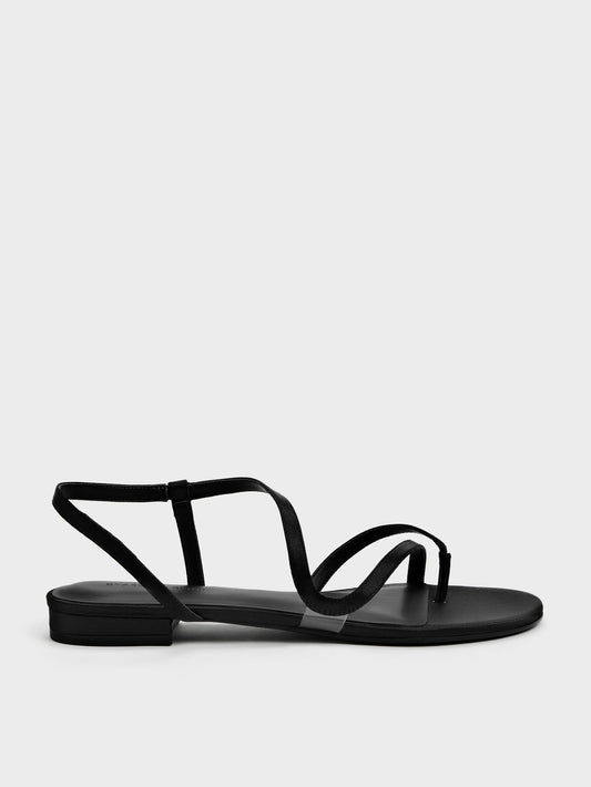 CHARLES & KEITH Customer Favorite / Arden Satin Wavy Toe-Ring Sandals - Black Textured