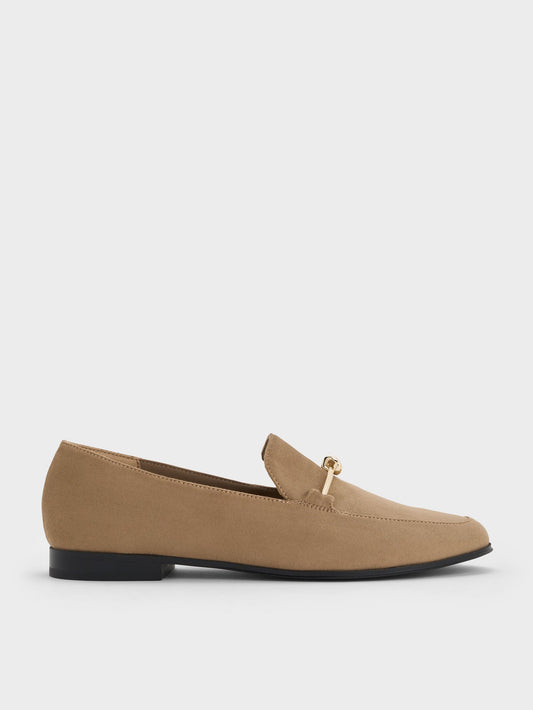 CHARLES & KEITH Customer Favorite / Faux Suede Metallic Knot-Bar Loafers - Camel