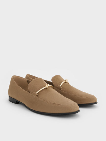 CHARLES & KEITH Customer Favorite / Faux Suede Metallic Knot-Bar Loafers - Camel