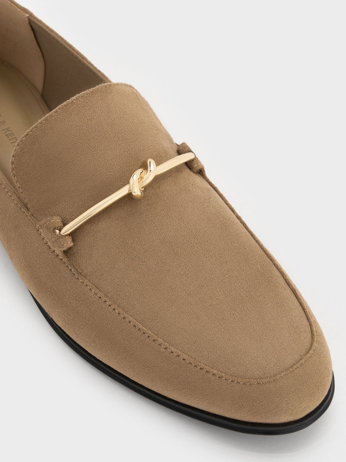 CHARLES & KEITH Customer Favorite / Faux Suede Metallic Knot-Bar Loafers - Camel