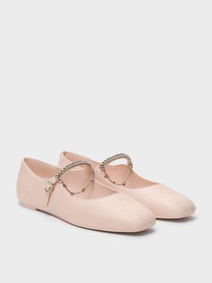 CHARLES & KEITH Classic / Double-Chain Charm Mary Jane Flats - Pink