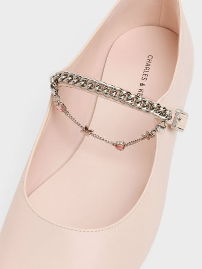 CHARLES & KEITH Classic / Double-Chain Charm Mary Jane Flats - Pink