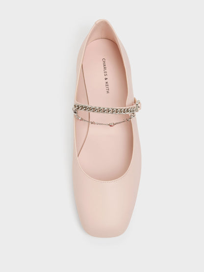 CHARLES & KEITH Classic / Double-Chain Charm Mary Jane Flats - Pink