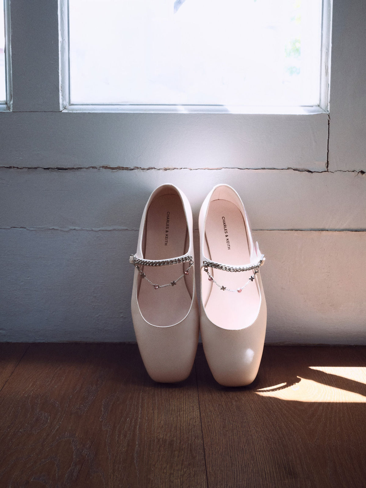 CHARLES & KEITH Classic / Double-Chain Charm Mary Jane Flats - Pink