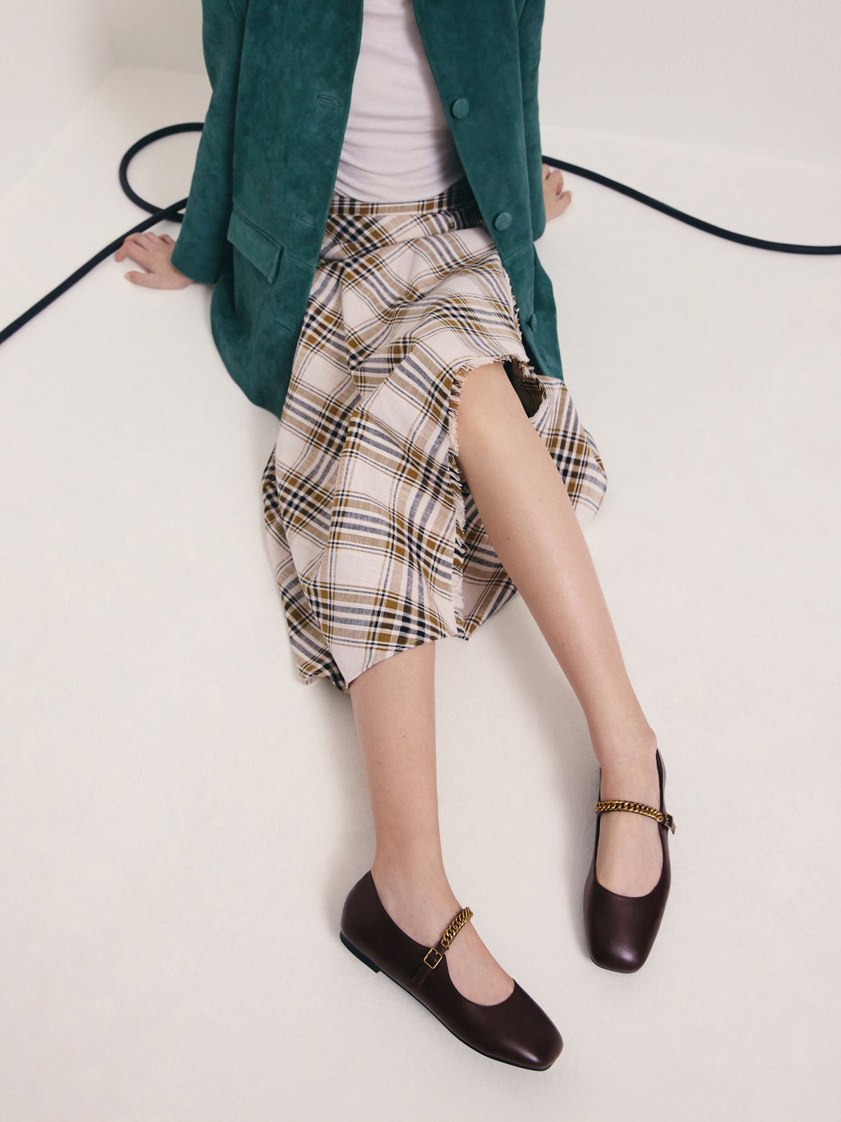 CHARLES & KEITH Premium / Double-Chain Charm Mary Jane Flats - Burgundy