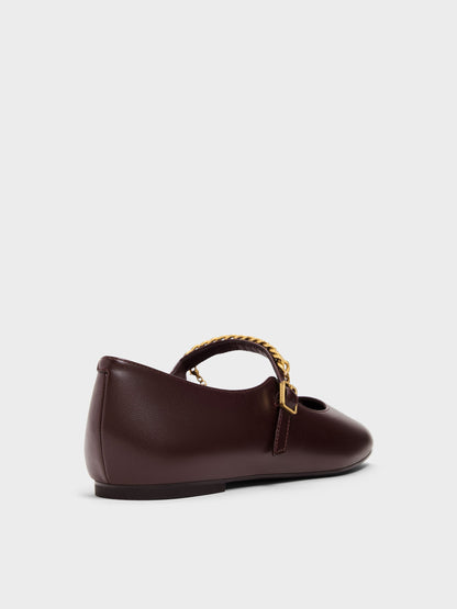 CHARLES & KEITH Premium / Double-Chain Charm Mary Jane Flats - Burgundy