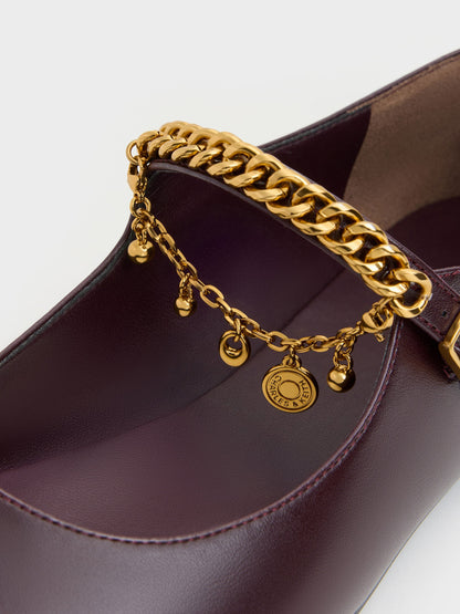 CHARLES & KEITH Premium / Double-Chain Charm Mary Jane Flats - Burgundy