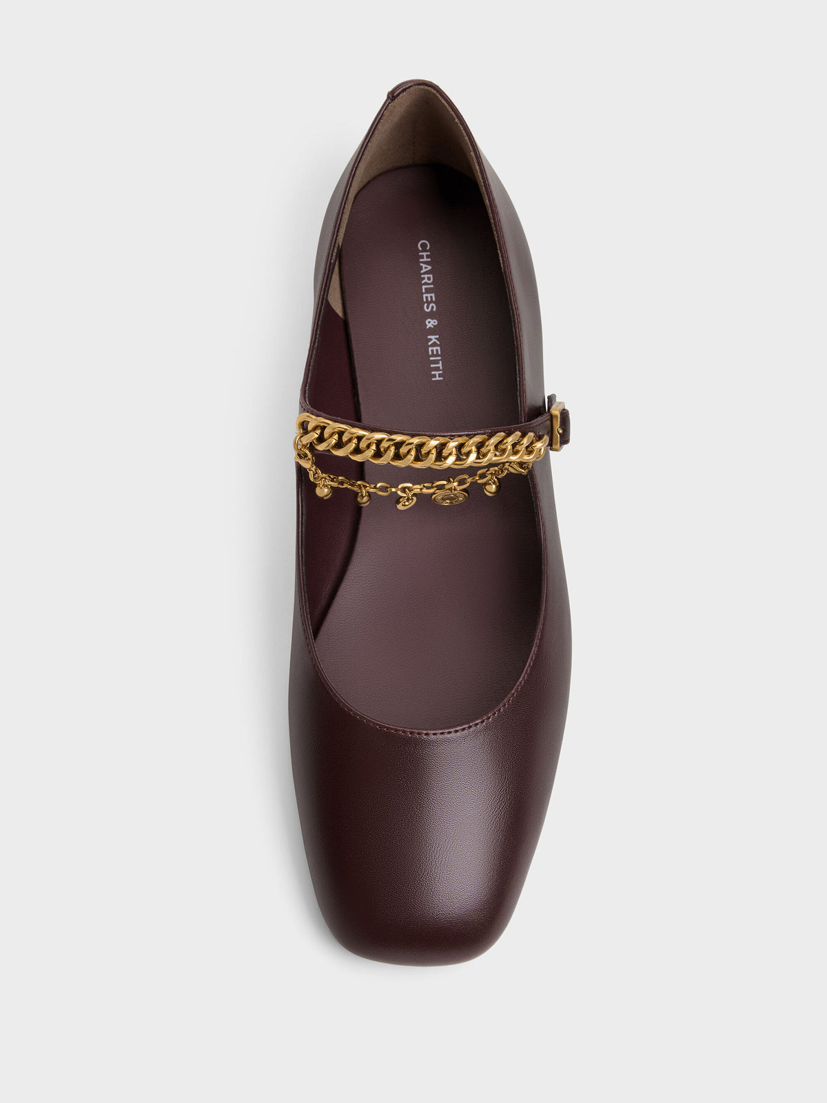 CHARLES & KEITH Premium / Double-Chain Charm Mary Jane Flats - Burgundy