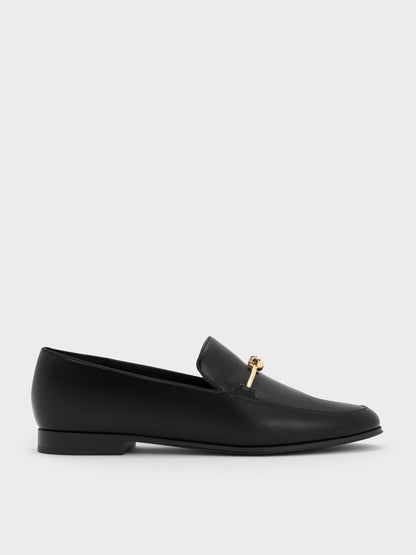 CHARLES & KEITH Smart Buy / Metallic Knot-Bar Loafers - Black