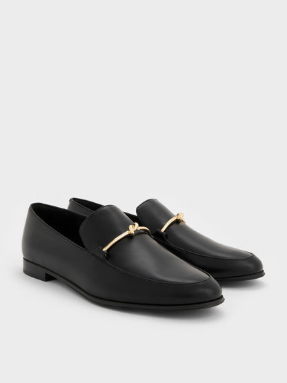 CHARLES & KEITH Smart Buy / Metallic Knot-Bar Loafers - Black