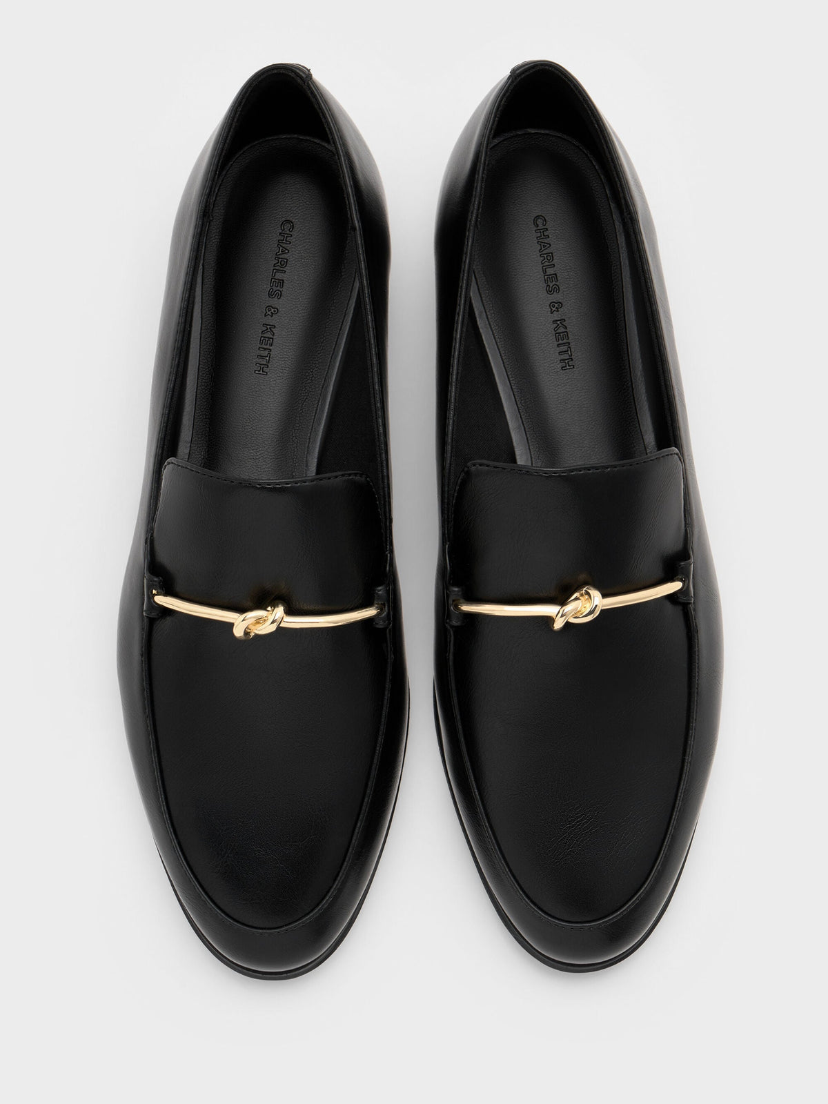 CHARLES & KEITH Smart Buy / Metallic Knot-Bar Loafers - Black