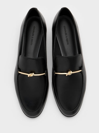 CHARLES & KEITH Smart Buy / Metallic Knot-Bar Loafers - Black