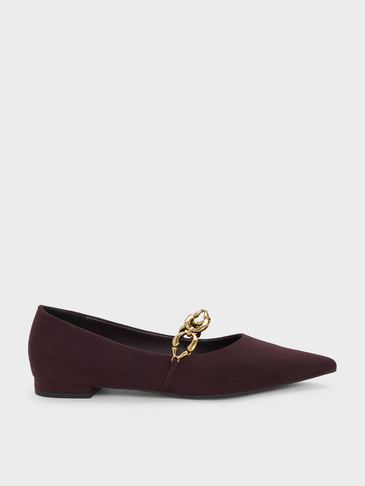 CHARLES & KEITH Popular / Faux Suede Metallic-Accent Ballet Flats - Burgundy