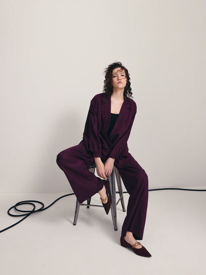 CHARLES & KEITH Popular / Faux Suede Metallic-Accent Ballet Flats - Burgundy