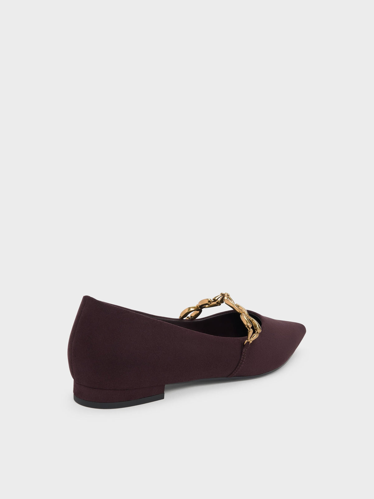 CHARLES & KEITH Popular / Faux Suede Metallic-Accent Ballet Flats - Burgundy
