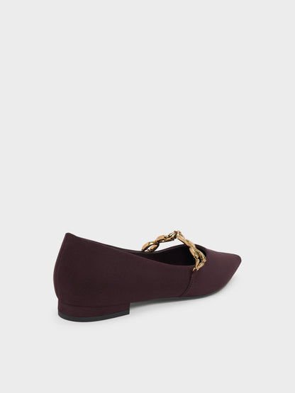 CHARLES & KEITH Popular / Faux Suede Metallic-Accent Ballet Flats - Burgundy