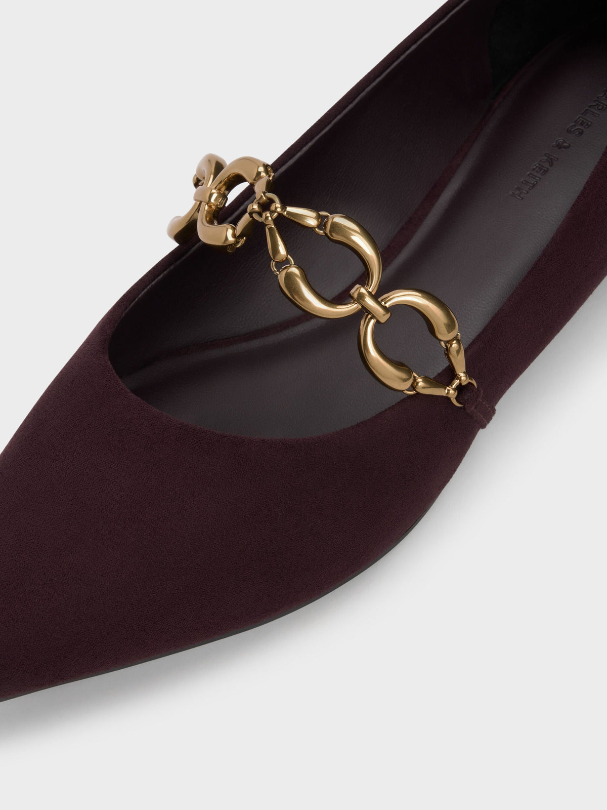 CHARLES & KEITH Popular / Faux Suede Metallic-Accent Ballet Flats - Burgundy