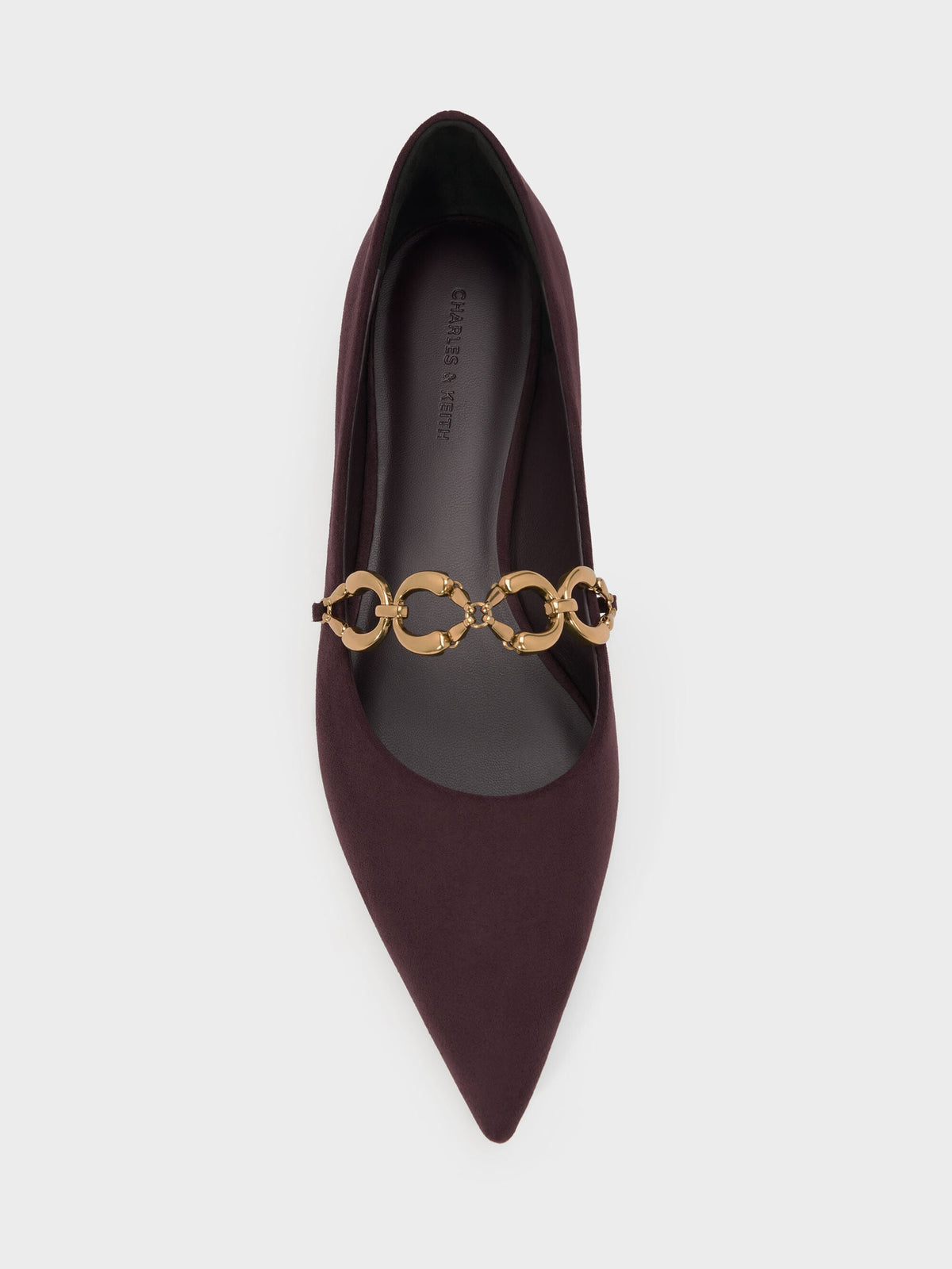 CHARLES & KEITH Popular / Faux Suede Metallic-Accent Ballet Flats - Burgundy