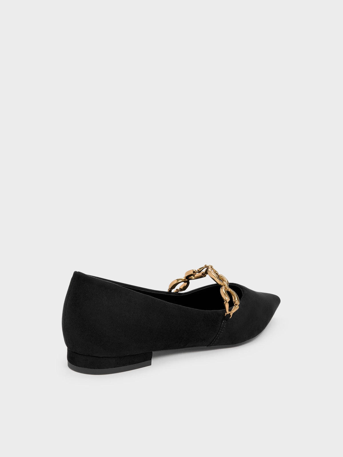 CHARLES & KEITH Recommended / Faux Suede Metallic-Accent Ballet Flats - Black Textured