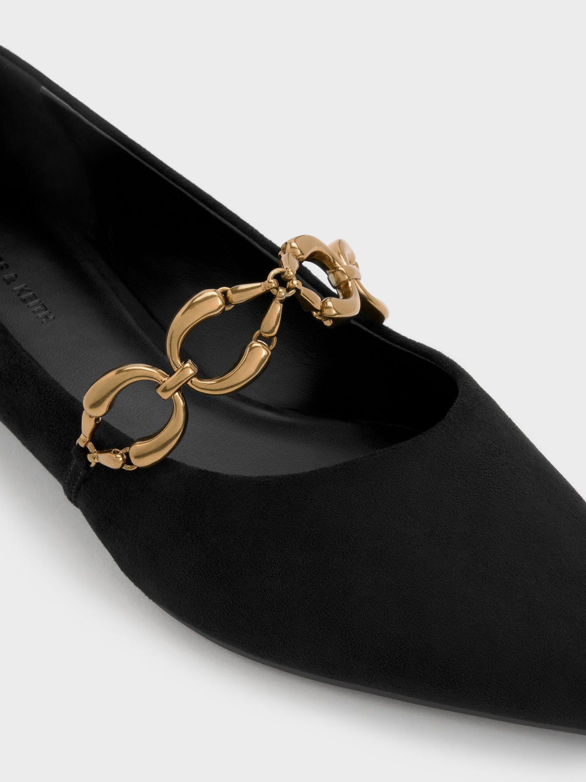 CHARLES & KEITH Recommended / Faux Suede Metallic-Accent Ballet Flats - Black Textured