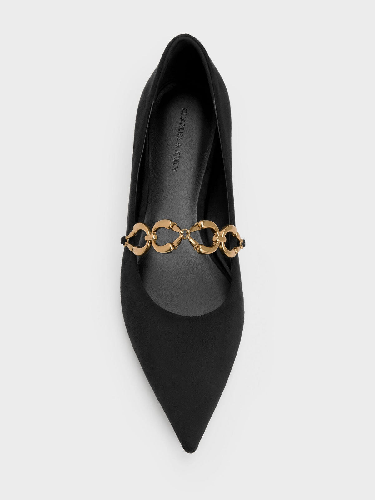CHARLES & KEITH Recommended / Faux Suede Metallic-Accent Ballet Flats - Black Textured