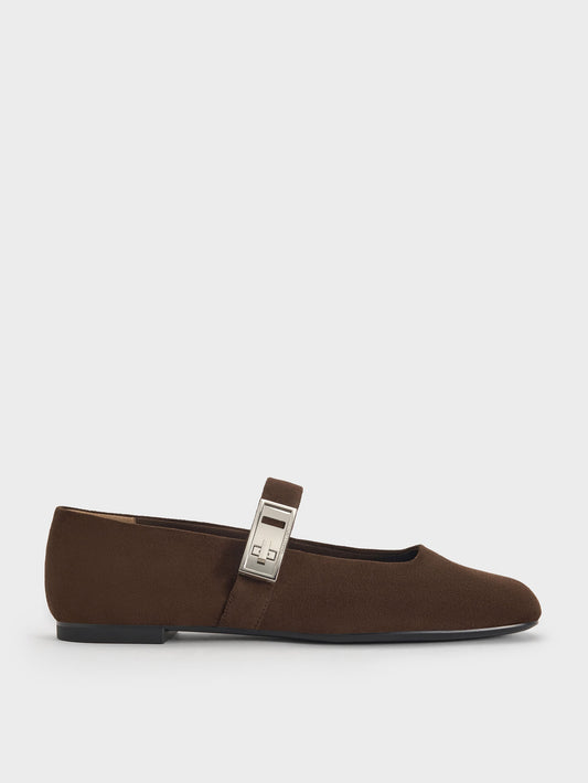 CHARLES & KEITH Discount / Lando Faux Suede Mary Jane Flats - Dark Brown Textured