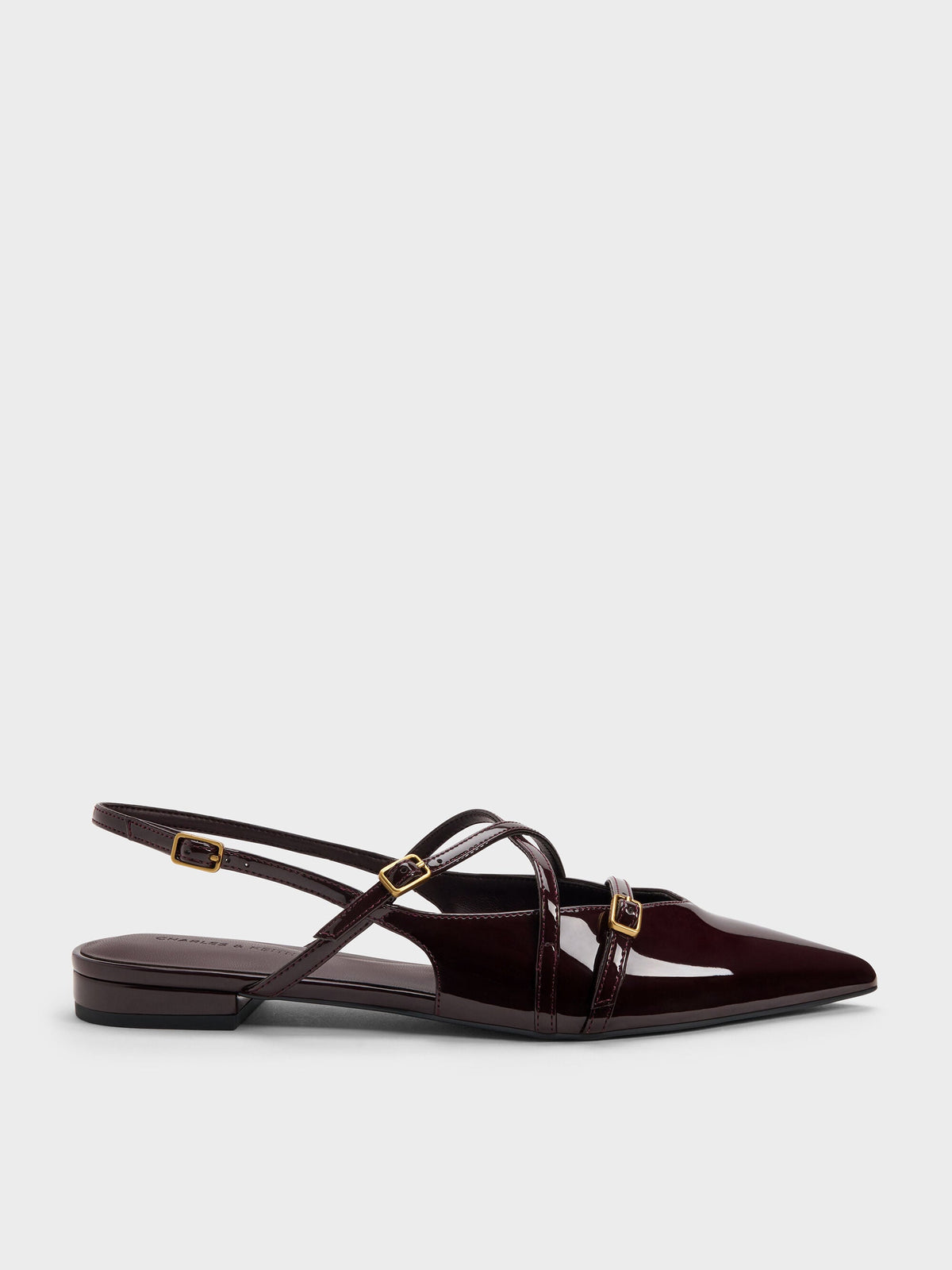 CHARLES & KEITH Hot Sale / Maybelle Patent Strappy Slingback Flats - Burgundy