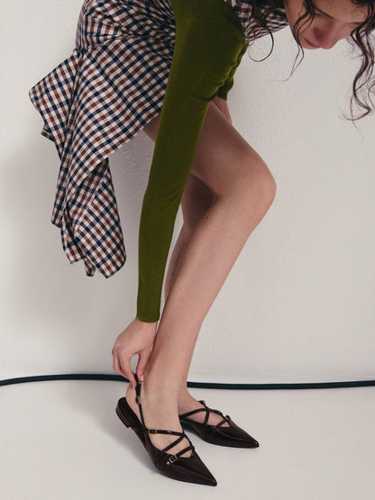 CHARLES & KEITH Hot Sale / Maybelle Patent Strappy Slingback Flats - Burgundy