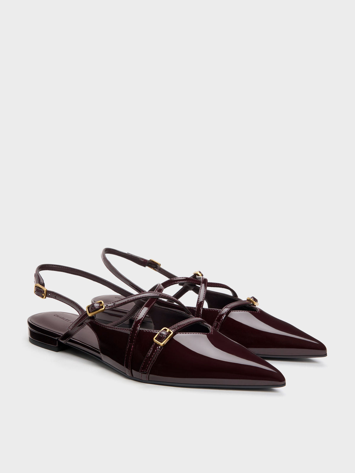 CHARLES & KEITH Hot Sale / Maybelle Patent Strappy Slingback Flats - Burgundy